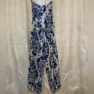 Blue Island Floral Navy and White Jumpsuit